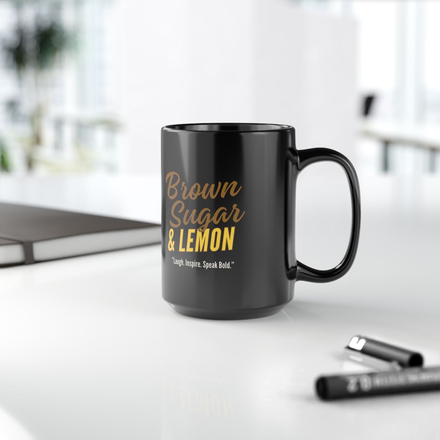 Brown Sugar and Lemon Logo Black Mug — 11oz & 15oz Coffee Tea Cup